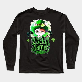 Lucky Gamer - St. Patrick's Day - Kawaii Cat Long Sleeve T-Shirt